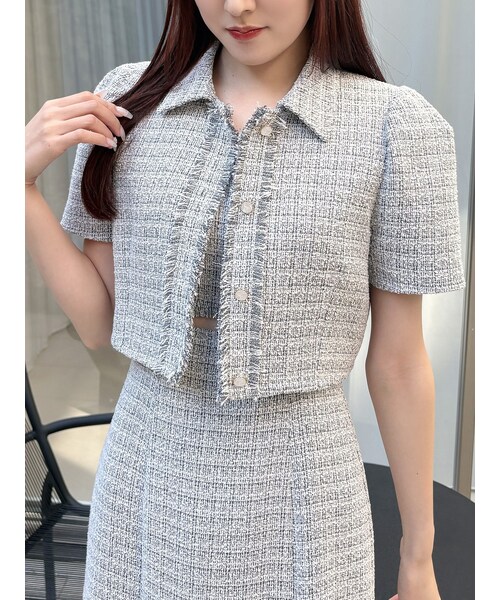 MERCURYDUO（マーキュリーデュオ）の「ハーフスリーブツイードフィットジャケット（その他アウター・レディース・ライトグレー/アイスブルー・S/M）」の6枚目の写真