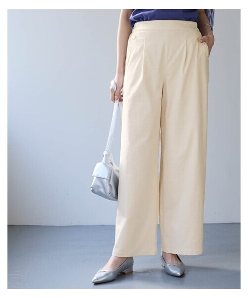 nissen（ニッセン）の「サラチノストレッチワイドパンツ(吸汗速乾・接触冷感・UVカット)＜大きいサイズ有＞（パンツ・レディース・ベージュ/アイボリー/黒/【DROP】カーキ・S/M/L/LL/3L/4L/5L/6L/8L/10L）」の7枚目の写真
