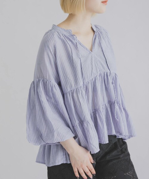 THE GOODLAND MARKET（ザグッドランドマーケット）の「FANAKA　ギャザーフリルブラウス（シャツ/ブラウス・レディース・BLUE/NAVY・Free）」の5枚目の写真