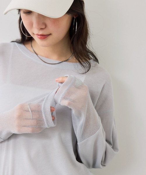 VIS（ビス）の「ラメメッシュスリーブ切り替えシアーロンT（Tシャツ/カットソー・レディース・ブラック/ライトグレー/ホワイト/ピンク・F）」の3枚目の写真