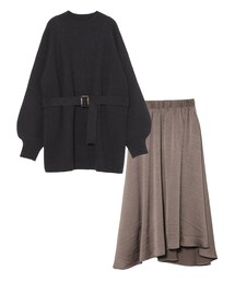 LAGUNAMOON | ミドル丈ニットサテンスカートSET(ワンピース)