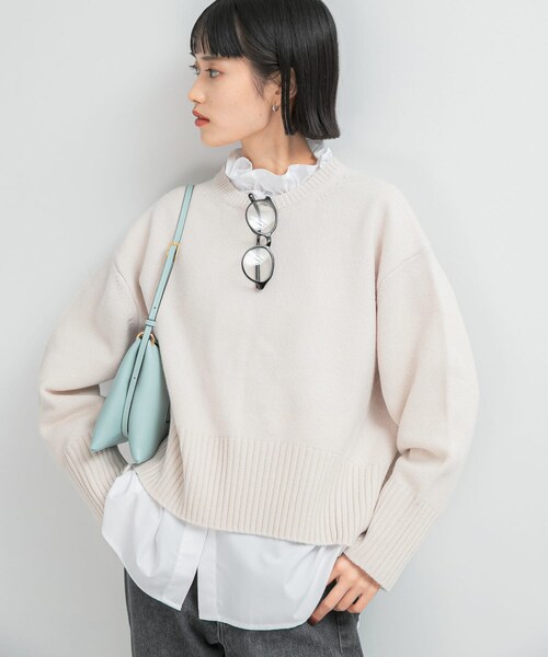 URBAN RESEARCH ROSSO（アーバンリサーチロッソ）の「『WEB/一部店舗限定』エクストラファインシームデザインニット（ニット/セーター・レディース・PEARLWHITE/LEMON/BABY PINK/LOYAL BLUE/GRAY×WH/BROWN×RED・FREE）」の8枚目の写真