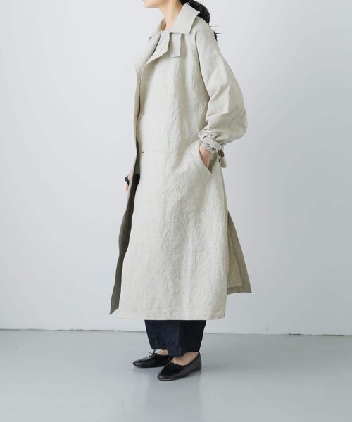 かぐれ（カグレ）の「『ユニセックス』コットンリネンオーバートレンチコート（ステンカラーコート・レディース・L/BEIGE/BEIGE・1/2）」の9枚目の写真