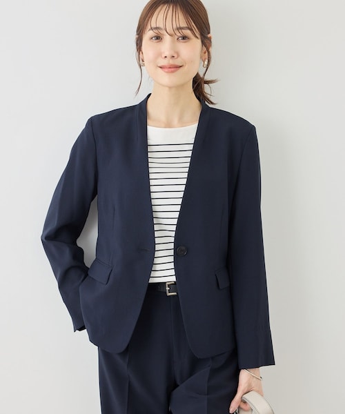 ROPE' PICNIC(ロペピクニック)の「リネンライクシリーズ ドライタッチノーラペルジャケット/UVカット・接触冷感・防シワ(ノーカラージャケット・レディース・グレー系/ブラウン/ネイビー・L/M/S)」の18枚目の写真