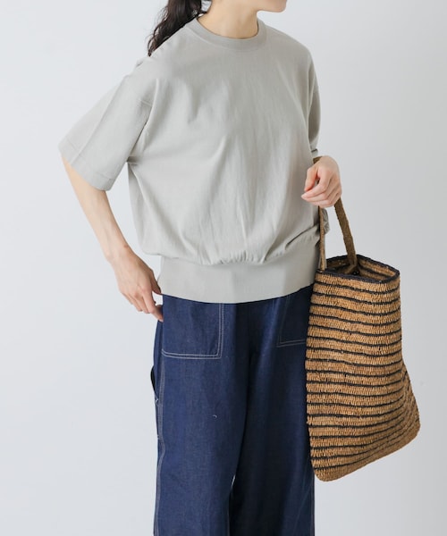 かぐれ（カグレ）の「ハイゲージコットン半袖クルーネックニット（ニット/セーター・レディース・BLACK/MINT GRAY/NAVY・Free）」の2枚目の写真