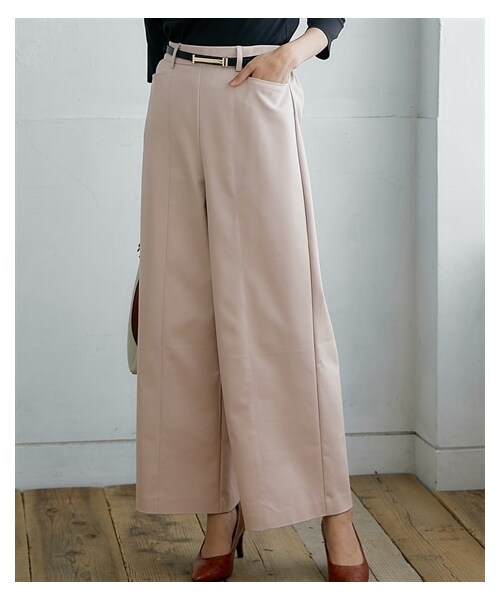 nissen（ニッセン）の「ハリ感素材ストレッチワイドパンツ<大きいサイズ有>（パンツ・レディース・ベージュ/ライトグレー/ネイビー/黒/オフホワイト/マスタード・S/M/L/LL/3L/4L/5L/6L）」の12枚目の写真