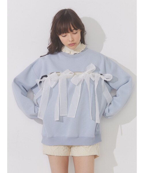 メリージェニー ベロアリボン トレーナー　新品 merry jenny ベロアリボンbearトレーナー（ラベンダー