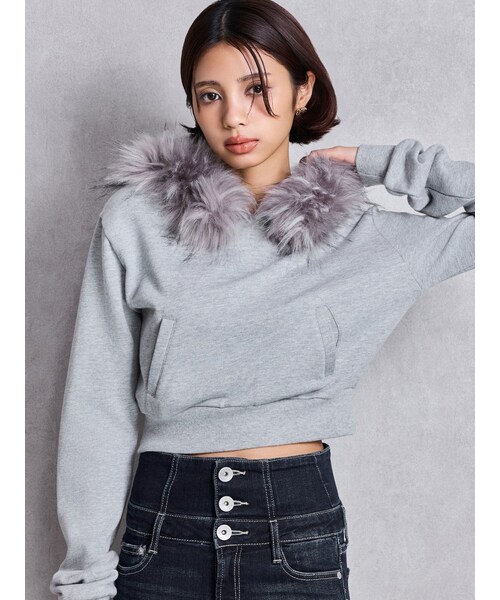 GYDA（ジェイダ）の「Gyda bijouファーパーカー（パーカー・レディース・オフホワイト/グレー/ブラック・F）」の9枚目の写真