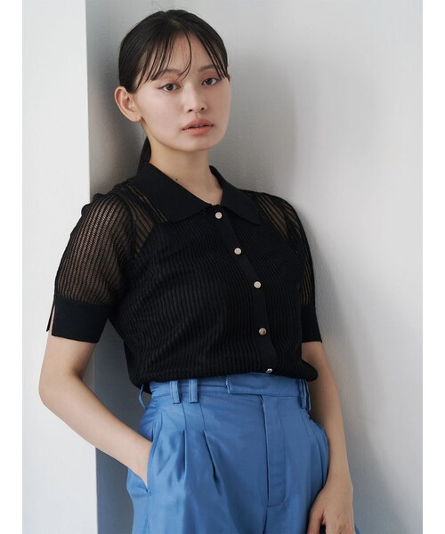 TONAL（トーナル）の「シアーリブポロニット（ニット/セーター・レディース・グレー/ブラック/グリーン・M）」の4枚目の写真