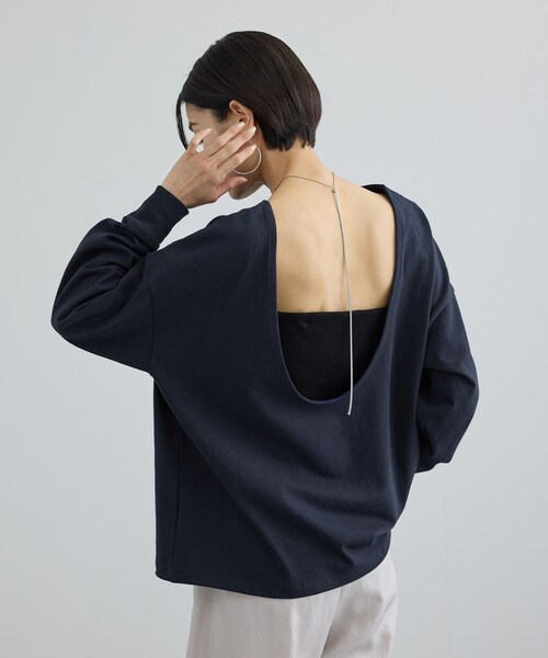 ADAM ET ROPE'(アダムエロペ)の「【ONIT(オニット)】SUPER AMERICAN DRYCOTTON BACKOPEN LONGSLEEVE T(Tシャツ/カットソー・レディース・ホワイト/ネイビー・1)」の3枚目の写真