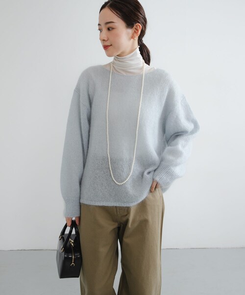 URBAN RESEARCH（アーバンリサーチ）の「カシミヤシルクタートルカットソー（Tシャツ/カットソー・レディース・BLACK/BORDER/BORDEAUX/OFF LAME・Free）」の9枚目の写真