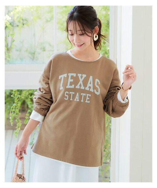 nissen（ニッセン）の「綿１００%オーバーサイズ大人のロゴプリントスウェット＜大きいサイズ有＞（スウェット・レディース・ベージュ:アメカジロゴ/アイス杢:ななめ筆記ロゴ/黒:ビンテージロゴ・S~M/L~LL/3L~4L）」の10枚目の写真