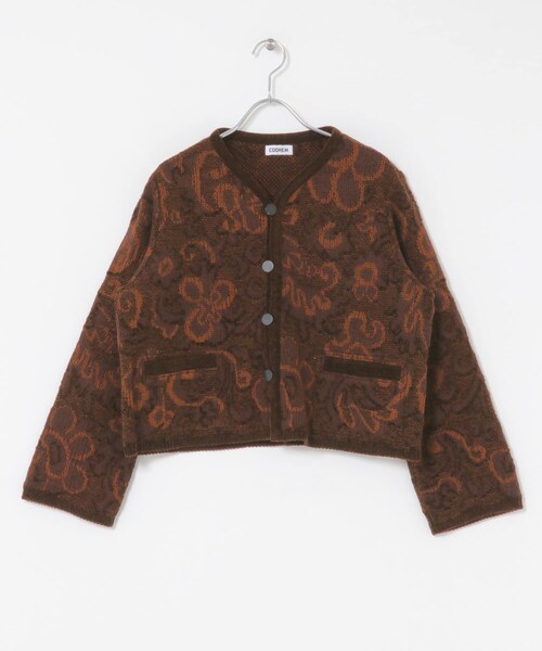 THE GOODLAND MARKET（ザグッドランドマーケット）の「米富繊維　GOBELIN JACQUARD KNIT JACKET（カーディガン/ボレロ・レディース・BROWN/BEIGE・FREE）」の3枚目の写真