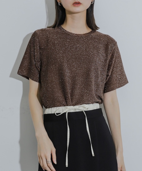 SENSE OF PLACE by URBAN RESEARCH(センスオブプレイスバイアーバンリサーチ)の「クルーネックラメTシャツ(半袖)(Tシャツ/カットソー・レディース・SILVER/NAVY/ORANGE/L.BLUE/BLACK/BROWN・one)」の4枚目の写真