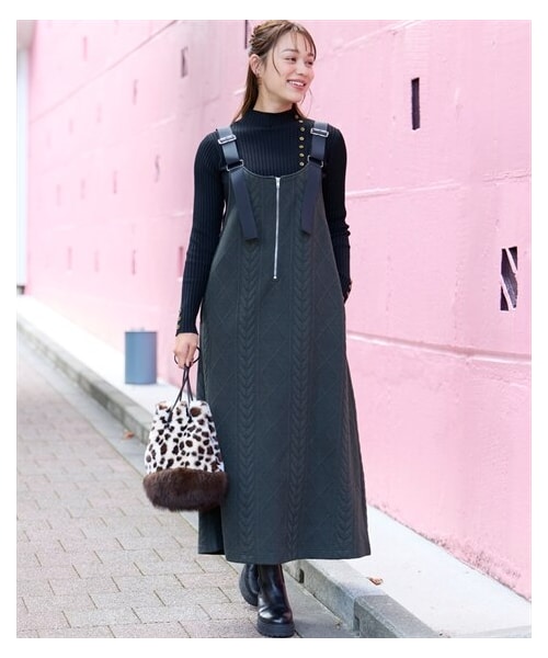 nissen（ニッセン）の「＜大きいサイズ＞膨れジャガードジャンパースカート（ワンピース・レディース・カーキ/黒・L/LL/3L/4L/5L/6L/8L/10L）」の8枚目の写真