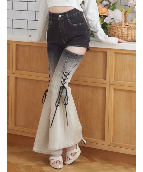 EATME（イートミー）の「サイドレースアップカットアウトデニムパンツ（デニムパンツ・レディース・アイスブルー/ライトミックス/ミックス・S/M）」の22枚目の写真