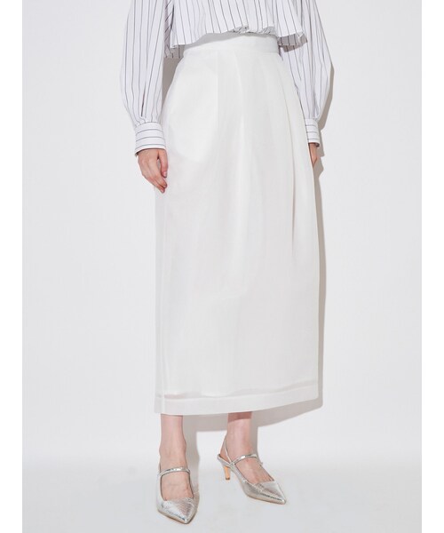 ELENDEEK（エレンディーク）の「MESH BONDING TUCKED SK（スカート・レディース・オフホワイト/ブラック・01/02）」の6枚目の写真