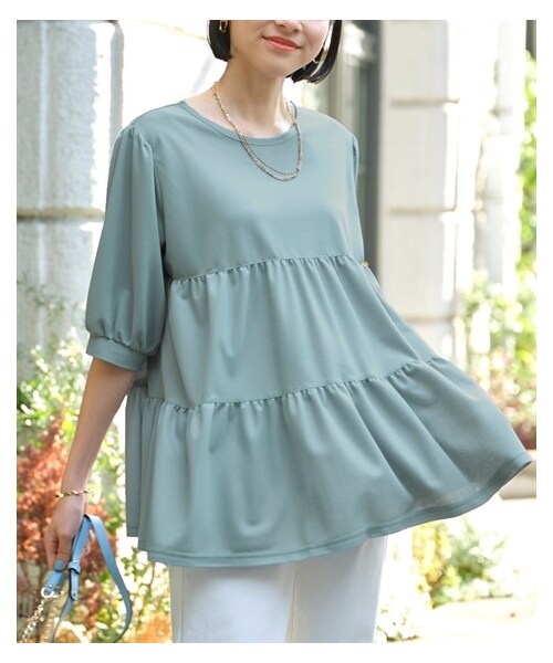 nissen（ニッセン）の「大きいサイズ 美ラクRUタッチティアードチュニック（接触冷感・UVカット）（チュニック・レディース・マホガニーレッド/アイスグレー/グレイッシュミント/黒・L/LL/3L/4L/5L/6L/8L/10L）」の20枚目の写真