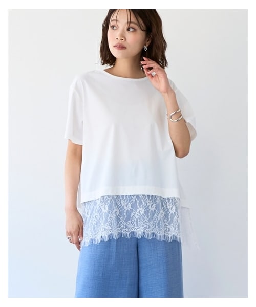 nissen（ニッセン）の「爽快裾レースTシャツ（接触冷感・UVカット・ストレッチ）＜大きいサイズ有＞（Tシャツ/カットソー・レディース・黒/オフホワイト・S/M/L/LL/3L/4L/5L/6L）」の4枚目の写真