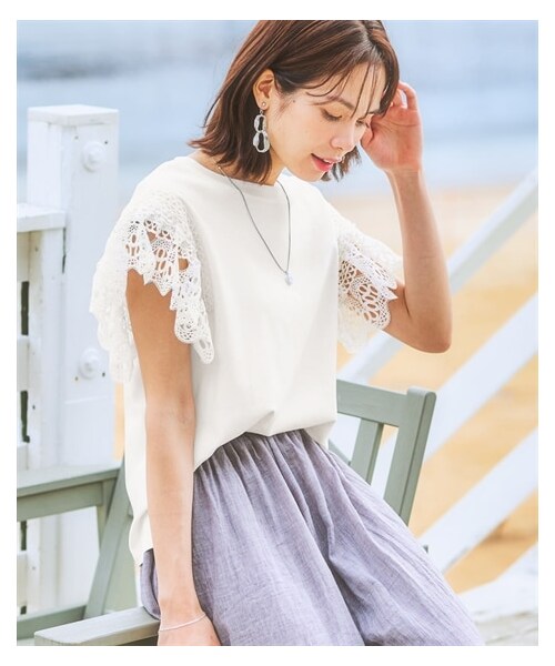 nissen（ニッセン）の「袖レース付カットソー(綿100％シルケット）（T  