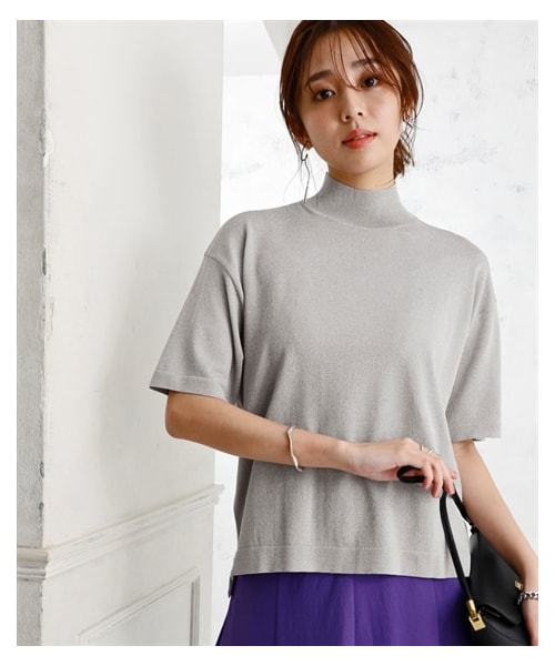 nissen（ニッセン）の「【アイスクリーンプレミアム】ハイネック5分袖ニットトップス（持続冷感・接触冷感・毛玉になりにくい・UVカット・洗濯機で洗える・遮熱）＜大きいサイズ有＞（ニット/セーター・レディース・黒/杢グレー/オフホワイト/モカベージュ/ビビットブルー/レモンイエロー・S/M/L/LL/3L/4L/5L/6L/8L/10L）」の8枚目の写真