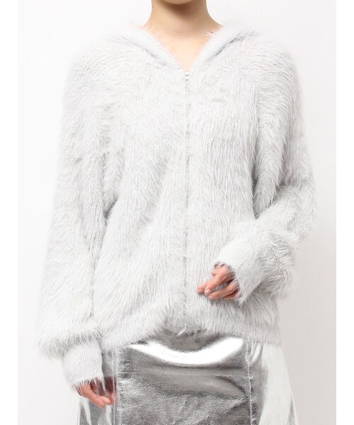 CALNAMUR（カルナムール）の「ＣＡＴイヤーシャギーフーディー（パーカー・レディース・グレー/ピンク・F）」の2枚目の写真