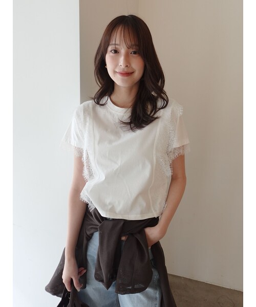 LAGUNAMOON（ラグナムーン）の「レースドッキングTシャツ（Tシャツ/カットソー・レディース・ホワイト/グレー/ブラック・F）」の3枚目の写真