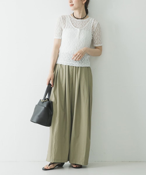 URBAN RESEARCH（アーバンリサーチ）の「ストレッチレースコンパクトTシャツ（Tシャツ/カットソー・レディース・OFF WHITE/BLACK・Free）」の8枚目の写真