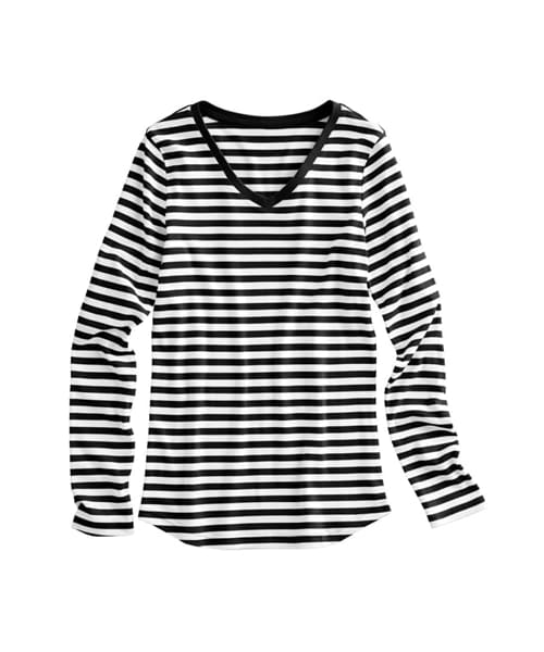 nissen（ニッセン）の「ＵＶカット綿１００％フライス素材Ｖネック長袖Ｔシャツ＜大きいサイズ有＞（Tシャツ/カットソー・レディース・【販売終了】ラベンダー/オフホワイト/黒/オフホワイト×黒/【移行済み】オフホワイト×杢グレー/杢グレー/ラズベリー/ブルーグリーン/ネイビー/ライトイエロー/オレンジ/ローズピンク/ディープグリーン/【移行済み】イエロー/【移行済み】オフホワイト×コーラルレッド/ライトパープル/【販売終了】ミントグリーン/チャコール/ダスティーピンク/ライトブルー/モカ/ライトグレー/モカグレー/ディープパープル/ワイン/カーキグレー/ブルー/コーラルピンク/ピスタチオ/ラベンダー/ミントグリーン・S/M/L/LL/3L）」の14枚目の写真