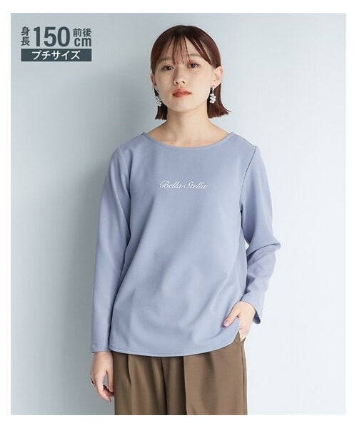 nissen（ニッセン）の「小さいサイズ　カットジョーゼットロゴプリント長袖Tシャツ　低身長さん・小柄女性（Tシャツ/カットソー・レディース・オフベージュ/ブルー/ブラック・PS）」の3枚目の写真