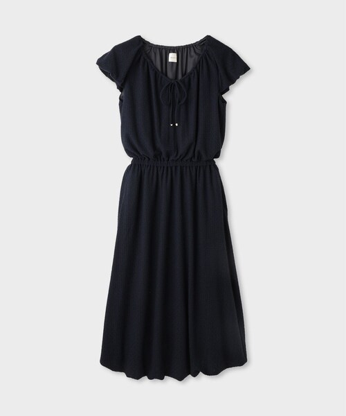ROPE'(ロペ)の「【一部店舗限定】【REALM(レルム)】SHEER PUFF SLEEVE DRESS|フロントリボンワンピース(ワンピース・レディース・ブラック/ネイビー・38)」の17枚目の写真