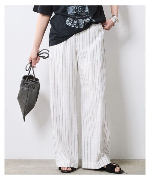 nissen（ニッセン）の「ストライプリラックスパンツ（ペチパンツ付）＜大きいサイズ有＞シックスタイル（パンツ・レディース・オフホワイト系ストライプ/ネイビー系ストライプ・6L/8L/10L）」の3枚目の写真