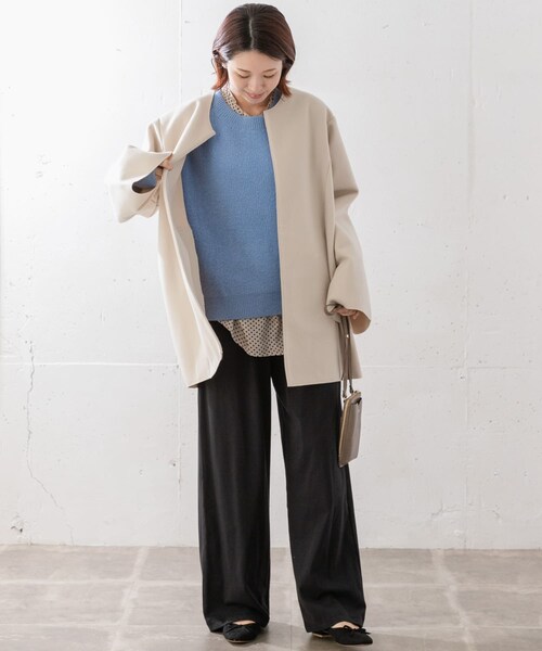 URBAN RESEARCH Sonny Label（アーバンリサーチサニーレーベル）の「ニットメルトンミドルコート（ノーカラージャケット・レディース・GRAY/NAVY/ECRU・FREE）」の15枚目の写真