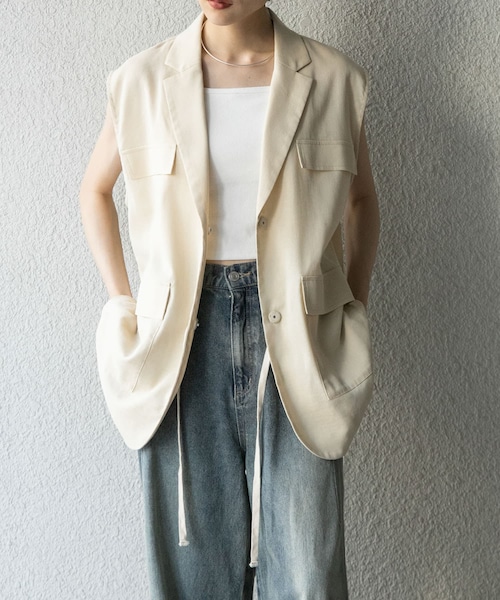 KBF（ケイビーエフ）の「ミリタリーシアーベスト（テーラードジャケット・レディース・D.BROWN/L.BEIGE/BISCUIT・one）」の2枚目の写真