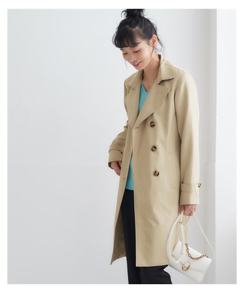 nissen（ニッセン）の「【花粉がつきにくい】トレンチコート（裏地ストライプ・共布ベルト付）（はっ水・防汚機能）＜大きいサイズ有＞（ジャケット/アウター・レディース・グレージュ(ベージュ系ストライプ裏地)/ネイビー(ブルー系ストライプ裏地)/ベージュ(ブルー系ストライプ裏地/キャメルベージュ(ブルー系ストライプ裏地・S/M/L/LL/3L）」の13枚目の写真