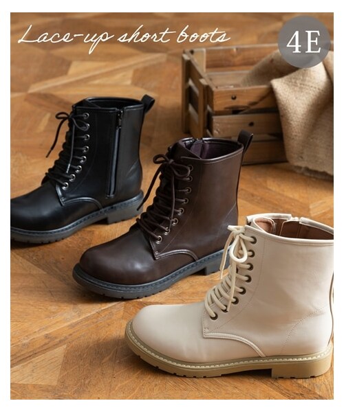 nissen（ニッセン）の「【ゆったり幅広】編上げショートブーツ（低反発中敷）（ワイズ４Ｅ）（ブーツ・メンズ・黒/ダークブラウン/エクリュ・M=23.0~23.5cm/4E/L=24.0~24.5cm/4E/LL=25.0~25.5cm/4E/3L=26.0~26.5cm/4E）」の7枚目の写真