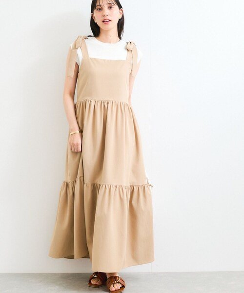 VIS（ビス）の「【WEB限定】ロングストラップリボンティアードワンピース（ワンピース・レディース・ブラック/ベージュ・F）」の2枚目の写真