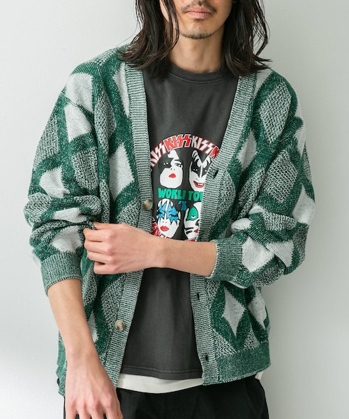 URBAN RESEARCH Sonny Label（アーバンリサーチサニーレーベル）の「ジャガードVネックニットカーディガン（カーディガン/ボレロ・メンズ・ボルドー/オフ/グリーン・M/L）」の3枚目の写真