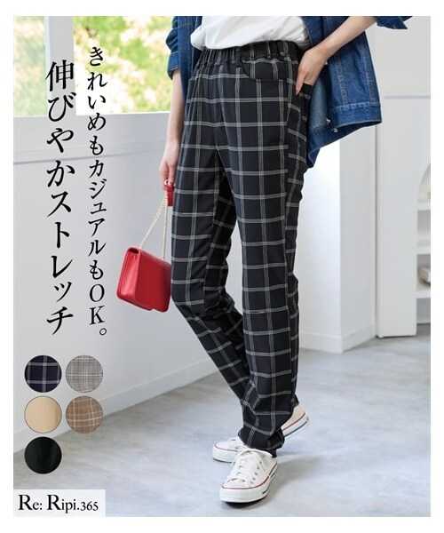 nissen（ニッセン）の「＜大きいサイズ＞ストレッチレーヨン混美脚パンツ（ゆったりヒップ）（選べる２レングス）（パンツ・レディース・グレンチェック/ソフトベージュ/黒/ネイビー系ウィンドウペン/ブラウン系チェック・L/LL/3L/4L/5L/6L/8L/10L）」の10枚目の写真