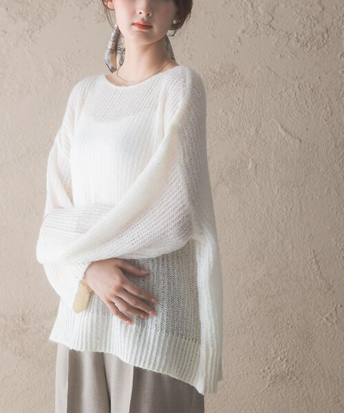 URBAN RESEARCH ROSSO（アーバンリサーチロッソ）の「モヘア混スパンコールシアーニット（ニット/セーター・レディース・OFF WHITE/MINT・Free）」の6枚目の写真