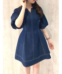 dazzlin | スリットネックデニムステッチワンピース(ワンピース)