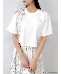 dazzlin | 【mofusandコラボ】リボンショルダーロゴTシャツ(Tシャツ/カットソー)