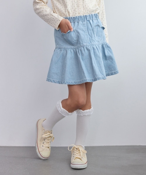ROPE' PICNIC（ロペピクニック）の「【KIDS/キッズ】インパンツ付きハートポケットデニムスカート（デニムスカート・キッズ・ネイビー/サックス・L/M/S）」の4枚目の写真