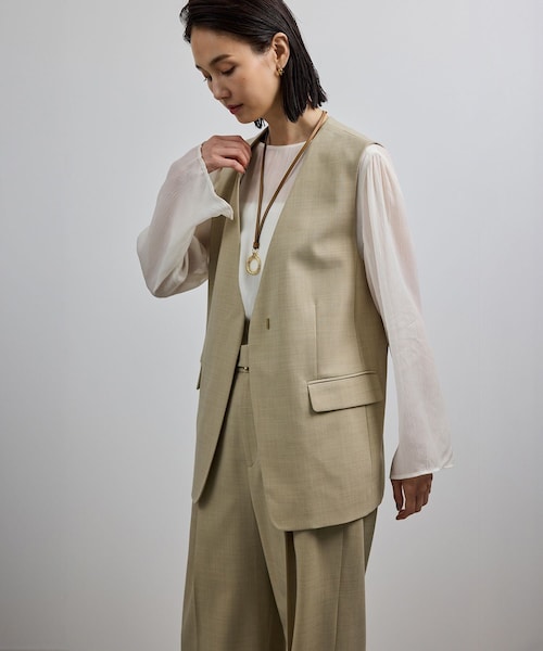 ROPE'（ロペ）の「【洗える】ウール混ツイル ジレベスト/セットアップ対応【WEB・一部店舗限定】（ベスト・レディース・ブラック/ベージュ・F）」の4枚目の写真