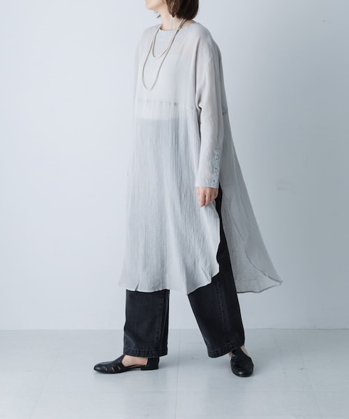 かぐれ（カグレ）の「ガーゼロングチュニック（チュニック・レディース・IVORY/L.GRAY/BLACK・FREE）」の2枚目の写真