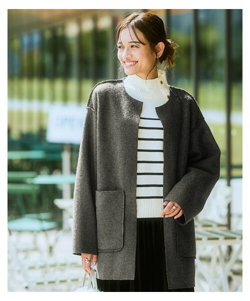 nissen（ニッセン）の「軽量リバーシブルリングウールライクジャケットコート＜大きいサイズ有＞（ジャケット/アウター・レディース・ベージュ/グレージュ/チャコールグレー/スミクロ/黒・S/M/L/LL/3L/4L/5L/6L）」の10枚目の写真