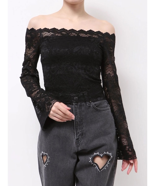 EVRIS（エヴリス）の「スカラップオフショルレーストップス（シャツ/ブラウス・レディース・ホワイト/ブラック・F）」の8枚目の写真