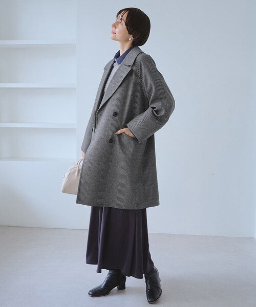ROPE' PICNIC（ロペピクニック）の「ジャージメルトン無地＆チェックオーバーPコート/一部WEB限定カラー・リンクコーデ（ピーコート・レディース・ブラック/ブラック系/グレー系/ダークブラウン/ベージュ・M/S）」の19枚目の写真