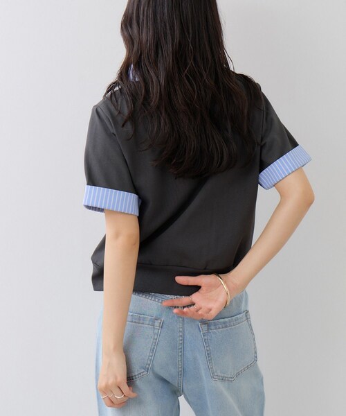 VIS(ビス)の「ICE BEAUTY ドッキング衿ハーフスリーブプルオーバー/UVケア・接触冷感・汗染み防止(Tシャツ/カットソー・レディース・チャコール/ライトグレー/オフホワイト・F)」の10枚目の写真