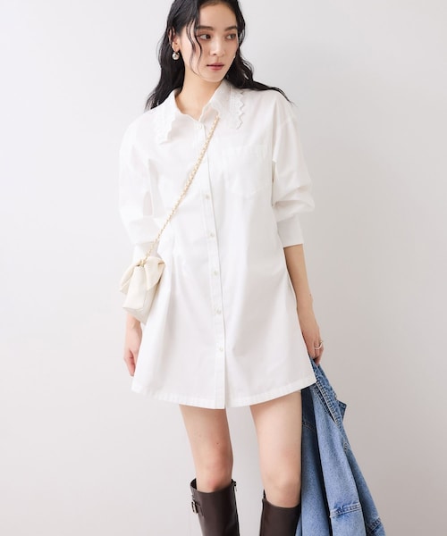 VIS（ビス）の「襟レース付きミニ丈シャツワンピ（シャツワンピース・レディース・ホワイト/サックス・F）」の8枚目の写真
